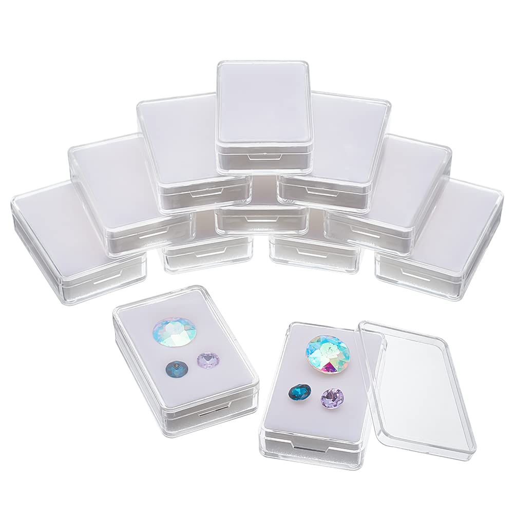 NBEADS 12 Pcs Gemstone Display Box, 1.45x2.24x0.6 Transparent Acrylic Rectangle Jewelry Display Container Diamond Storage Box with Clear Top Lids and White Sponge for Bare Stone Diamond