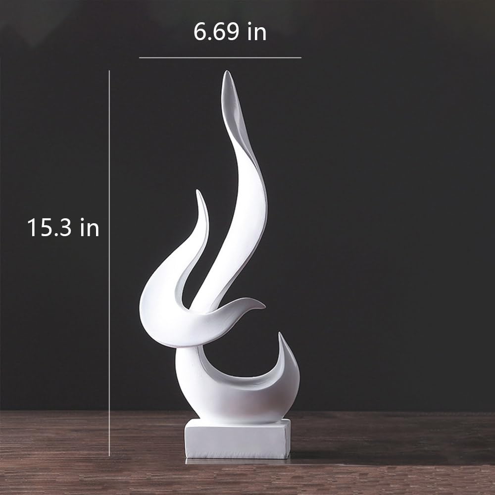 Abstract Flame-Shaped Resin Sculpture, Gold and Silver, Modern Decorative Figurine for Living Room, Bedroom, Entryway (White)