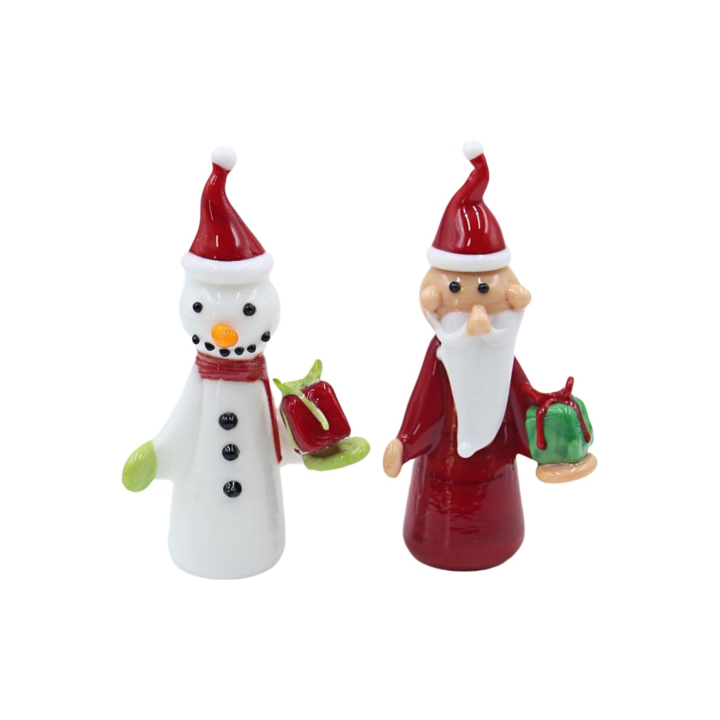 CHIGAGGLE 3¼'' Santa and Snowman Glass Figurines, 2pcs Handmade Glass Miniature Figurines, Set of Creative Christmas Small Hand Blown Glass Collectibles and Gifts - 2Ca2s2