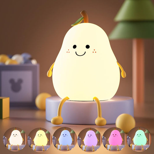 Myratts Led Cute Pear Night Light, Dimmable Nursery Lamps, Super Squishy Silicone USB Rechargeable Touch Control 7 Colors Night Lamp for Kids Adults, Used for Camping Party Room Decor(Pear)