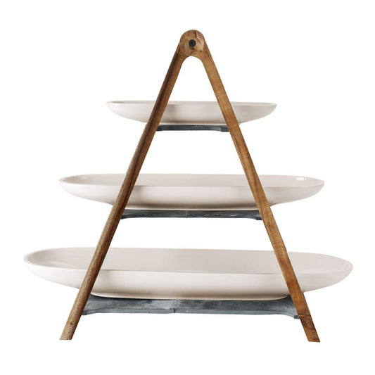 Villeroy & Boch Artesano Collection Centerpiece- 4 Piece Buffet Station - Premium Porcelain and Hard Wood Design - Made in Germany - Perfect Statement or Entertaining Piece for Cocktail Hour
