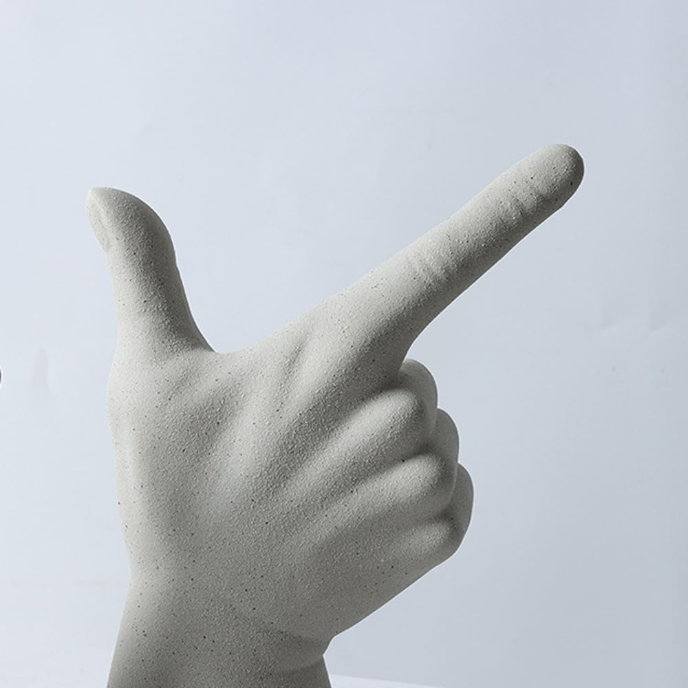 Rayberro Ceramic Hand Gesture Sculpture Creative Hand Statue Home Decor Hand Gesture Figurine Decors for Living Room Bedroom Office Bookshelf Coffee Tabletop Ornaments Decorations Gift (Sandy)