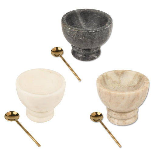 Cruiser’s Caché Marble Salt and Spice Cellars or Dipping Bowls with Gold Spoons | Set of 3