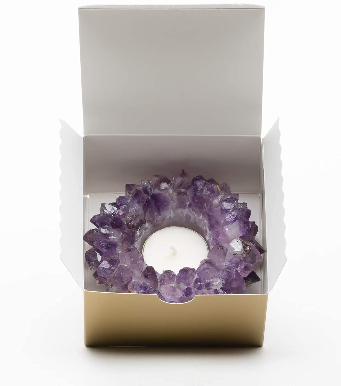 DesertUSA Natural Meditation Amethyst Cluster with Crystal Points - Handmade Chakra Tea Light Candle Holder - Decorative Peaceful, Higher Love Energy, Fits Tea Light Candle …