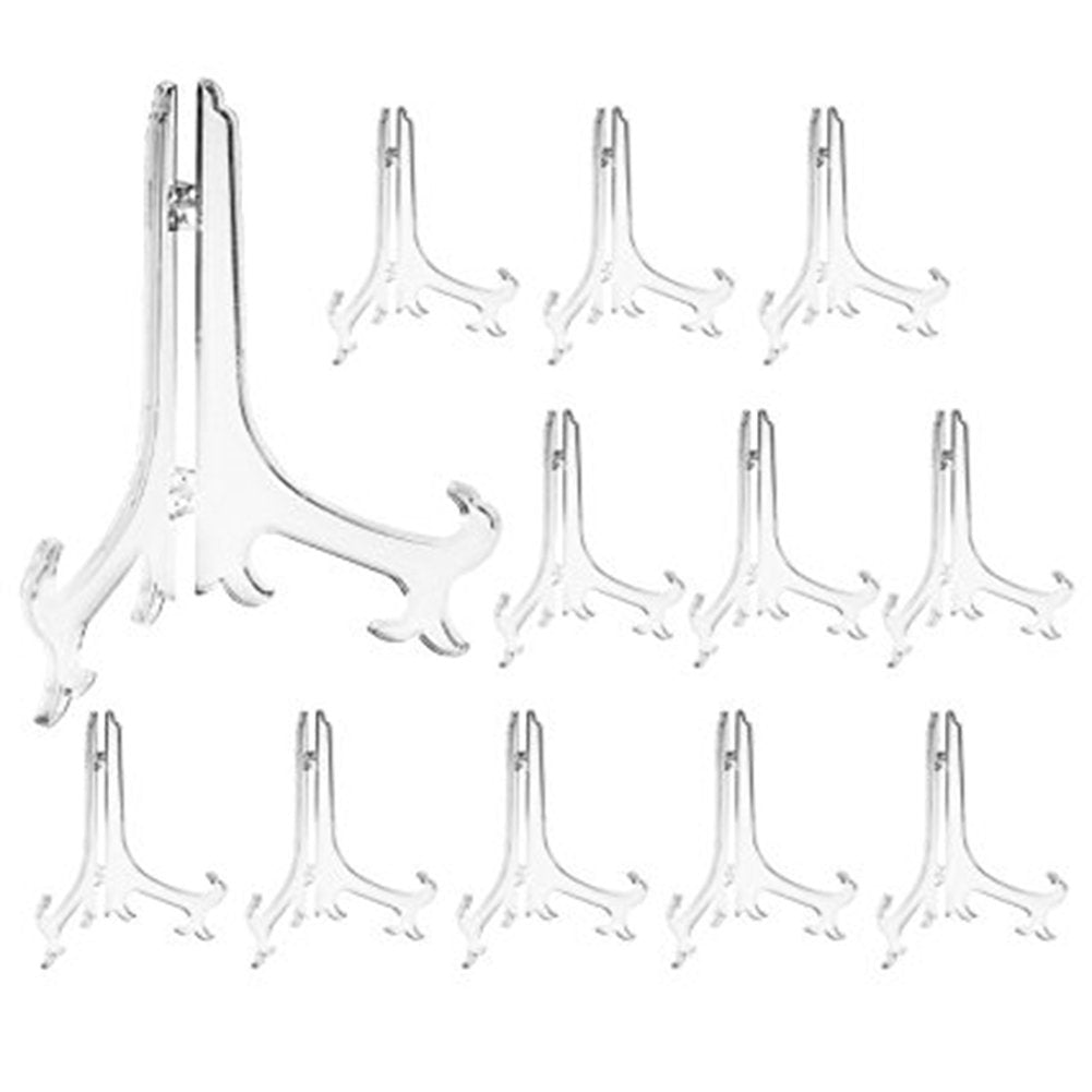 Artliving 7 Inch Clear Plastic Easels or Stand/Plate Holders to Display Pictures or Other Items at Weddings, Home Decoration, Birthdays, Tables (12 Pack)