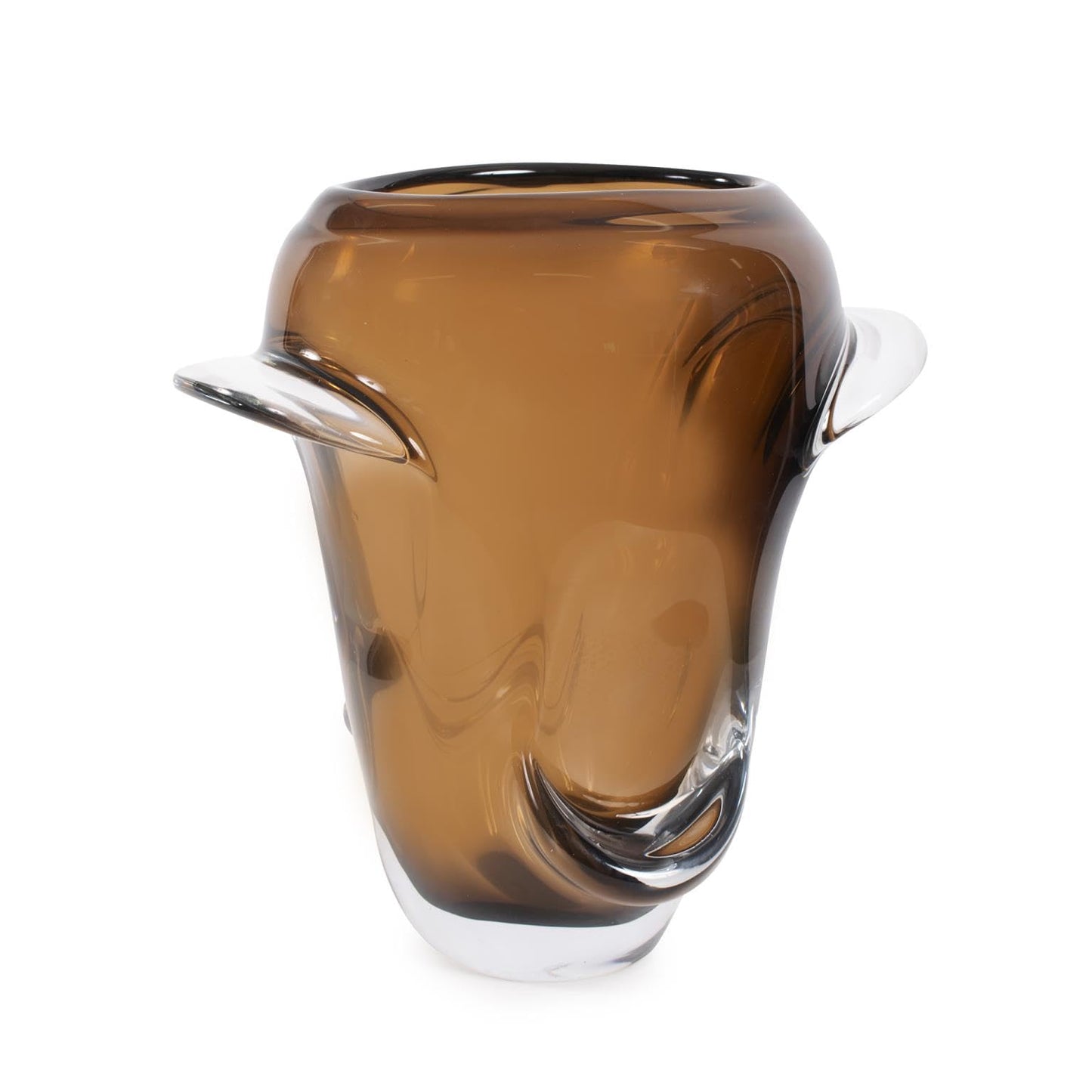 Howard Elliott Collection Smokey Umber Flared Edge Glass Vase Tall, Handcrafted Amber Glass Vase with Sculpted Shape, Decorative Accent for Table, Shelf or Centerpiece, 11.75H x 12W x 6.75D