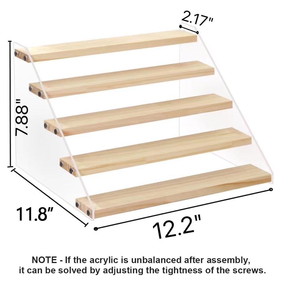 VAEHOLD Spice Rack Organizer for Cabinet & Countertop - Seasoning Organizer Spice Shelf - Space Saving Wooden Display Risers Shelf Showcase Fixtures Jewelry (5 Tier)