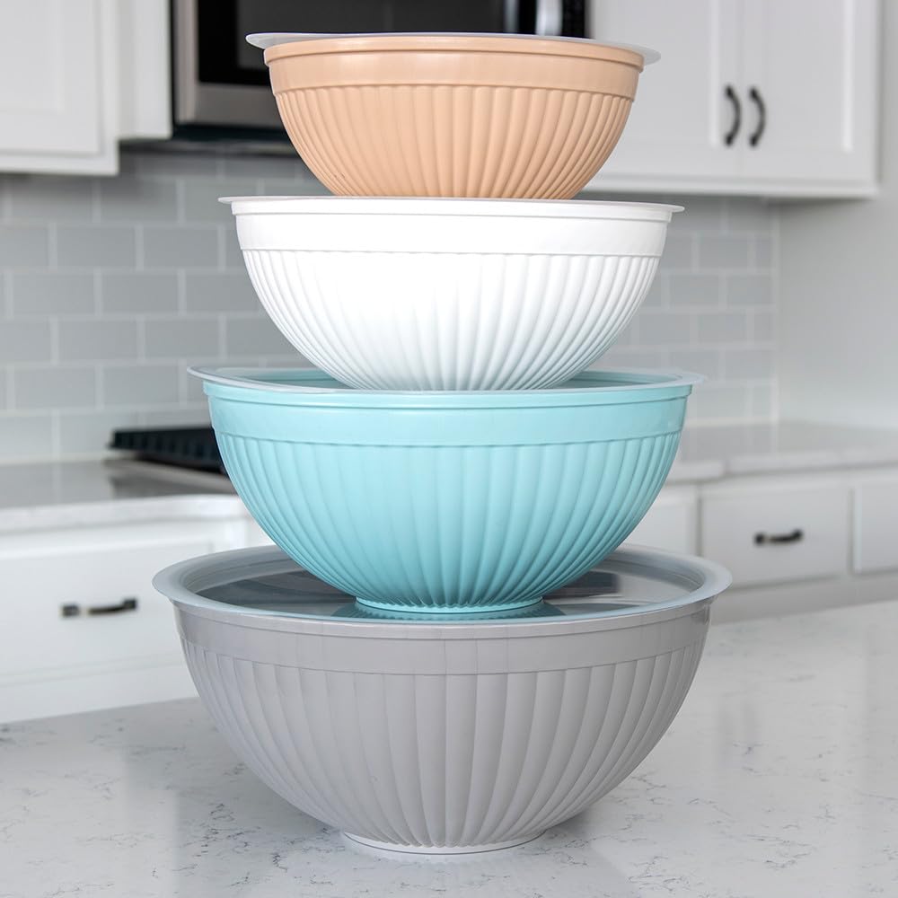 Nordic Ware Prep and Serve Mixing Bowls Set, 8-Piece, Earth-Tones