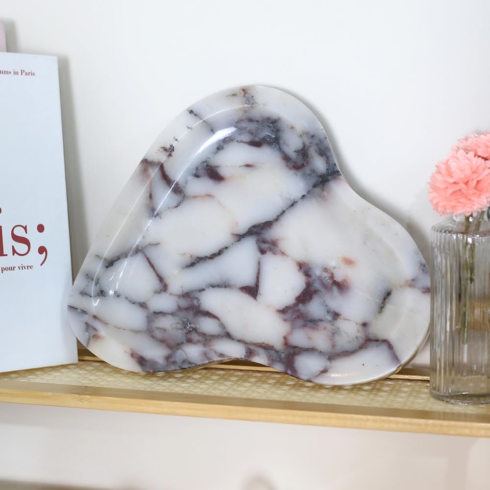 Yfstone Natural Marble Oval Jewelry Dish, Trinket Tray for Ring & Earring Holder, Vanity/Nightstand Decor with Unique Natural Veins, Gift for Women/Mom/Daughter