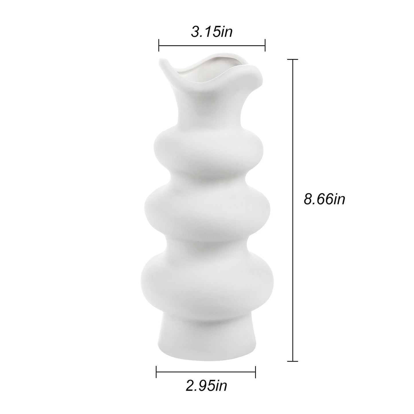 VanEnjoy Boho Unique Flower Vase - Modern Aesthetic Matte White 8.67 inch Ceramic Vase for Pampas Grass & Home Decor