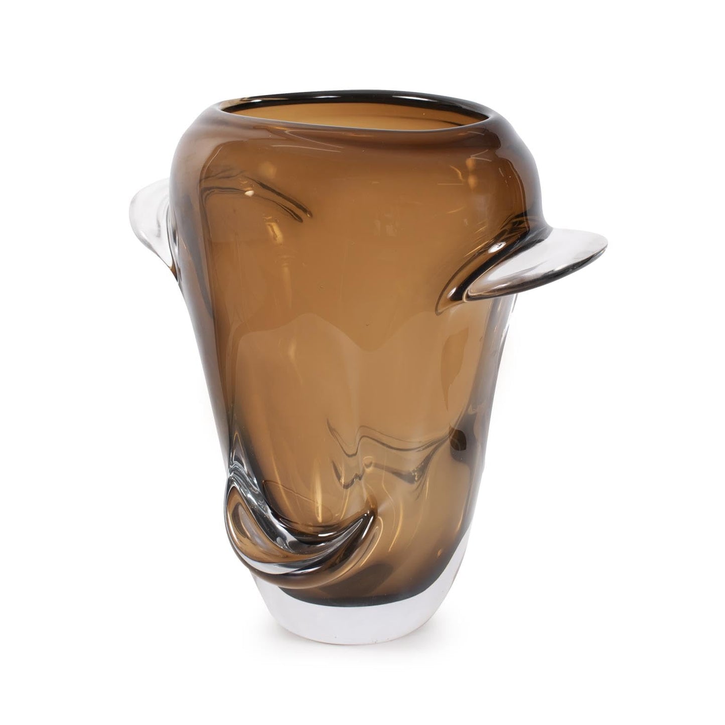 Howard Elliott Collection Smokey Umber Flared Edge Glass Vase Tall, Handcrafted Amber Glass Vase with Sculpted Shape, Decorative Accent for Table, Shelf or Centerpiece, 11.75H x 12W x 6.75D