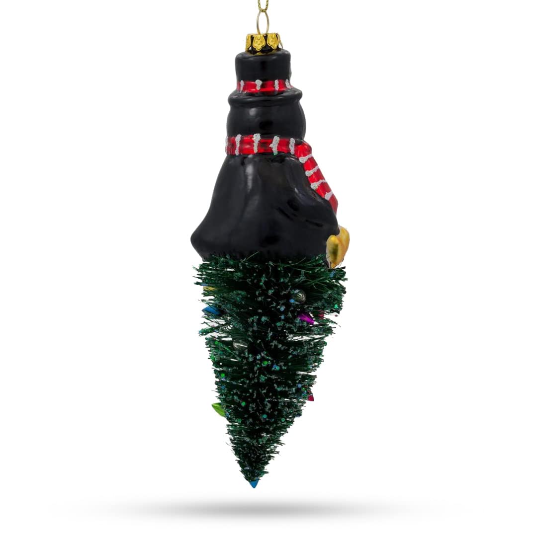 Penguin on Upside Down Tree Glass Christmas Ornament