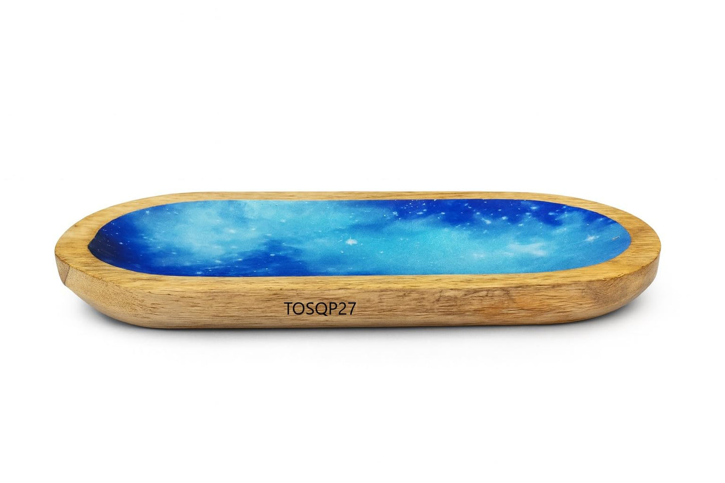 TOSQP27 Incense Burner Holder Ash Catcher for Sticks, Home Incent Burner Wooden Handmade Modern Gift Wood Decor – Blue Resin Art Tray | for Aromatherapy, Meditation, Yoga & Home Fragrance Decorative