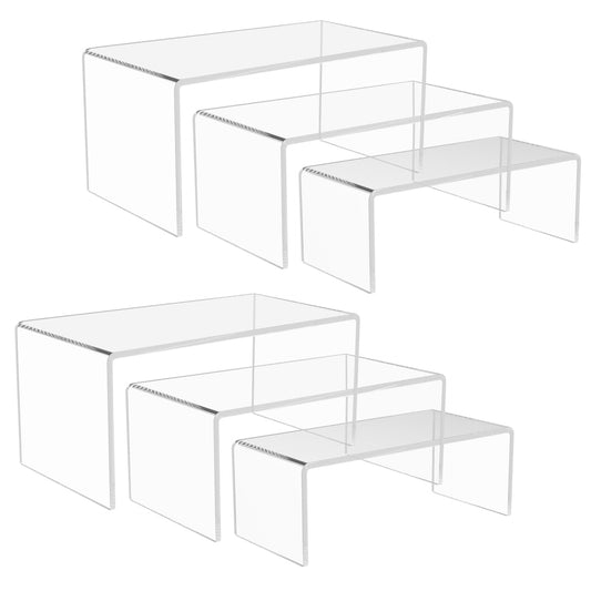 ADColor 6 Pack Acrylic Display Risers, 3 Sizes Clear Product Stand, Jewelry Display Riser Shelf Showcase Fixtures For Collectibles Display, Toy Figure Display - 2 Sets (8.4" to 10")