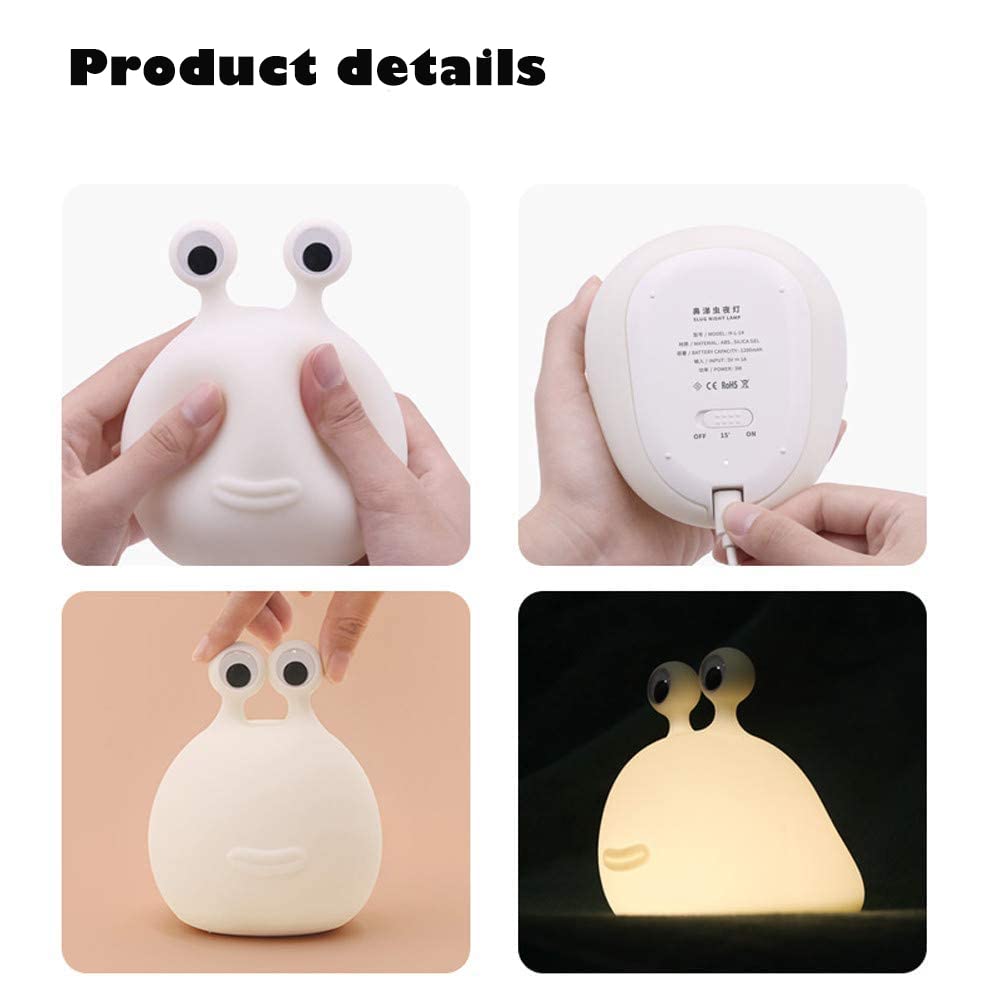 HPYDIY Slug Night Light,Silicone lamp for Kids,USB Rechargeable Cute Animal Lamps Timer Setting Safe Bedside Lamp Portable LED Lamps for Breastfeeding Dorm Room Decor for Christmas Gift