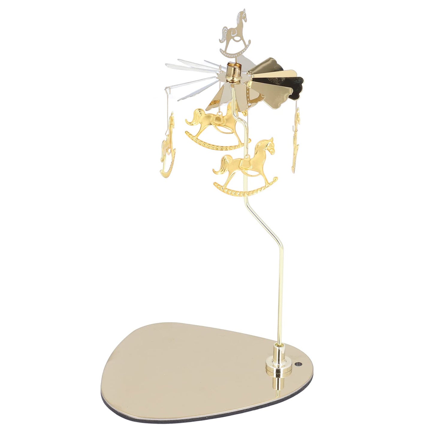 Candle Holder Round Triangle Candle Holder Rotating Candle Holder Tray Rotating Aromatherapy Wind Chime Candle Holder (Golden Wooden Horse (no Candle Cup))
