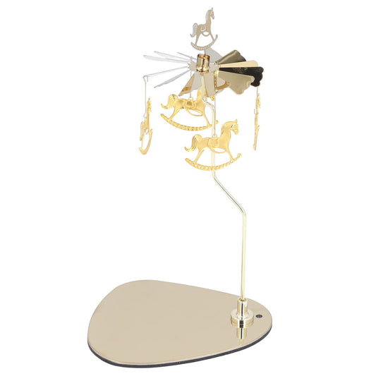 Candle Holder Round Triangle Candle Holder Rotating Candle Holder Tray Rotating Aromatherapy Wind Chime Candle Holder (Golden Wooden Horse (no Candle Cup))