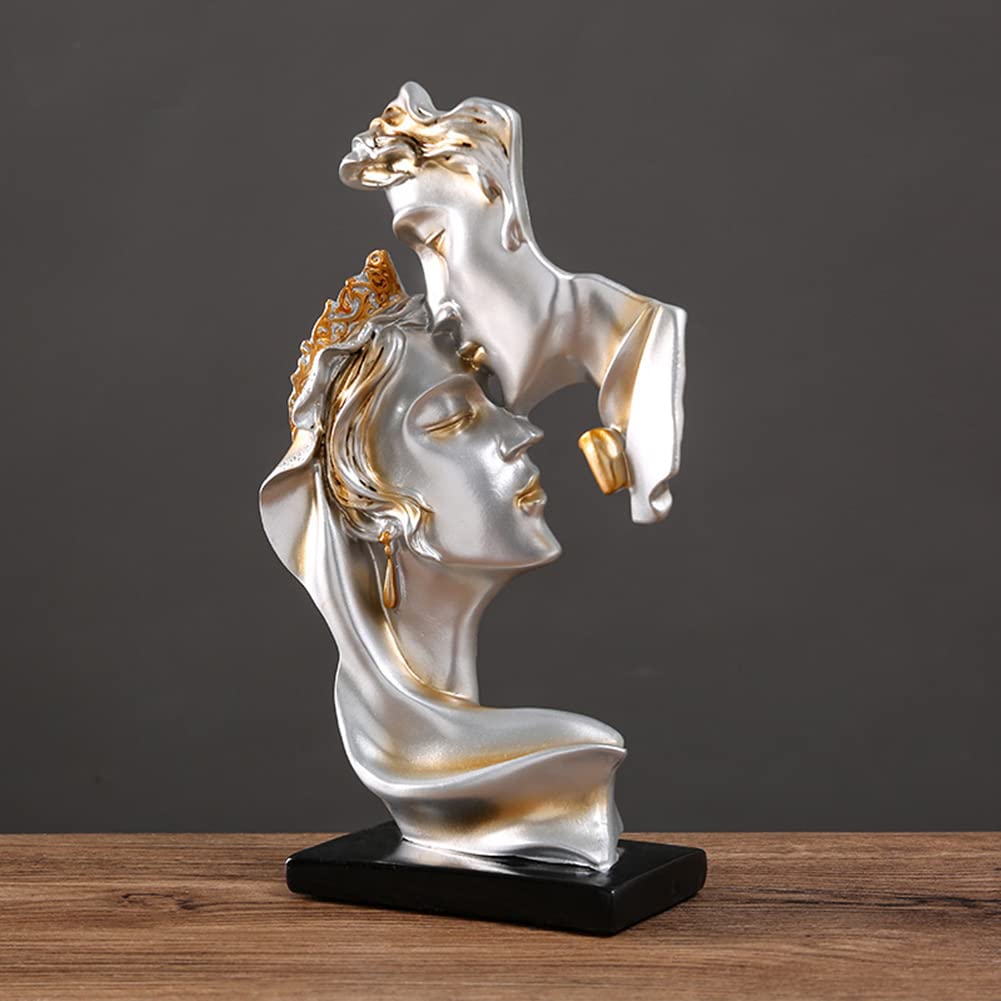 JXCBXJ Couples Kiss Sculpture,Abstract Art Couple Sculpture Home Furnishing Resin Statue Decoration Romantic Statue Used for Home Decoration, Wedding, Gift. (Grey)