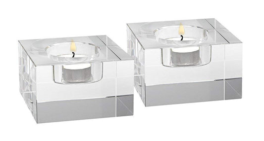 Badash Dakota Crystal Tealight Holders - 2" Tall Glass Candle Holders in Modern Brick Design (Set of 2) - Elegant Handcrafted Faceted Crystal Home Decor Accent