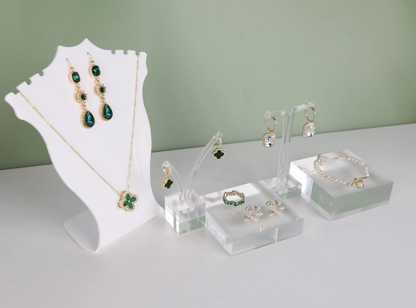 GemeShou Transparent jewelry risers for selling, Acrylic risers for earring display, clear block ring riser tray for online business Photography【3.15 L x3.15 W x0.79 H inch】