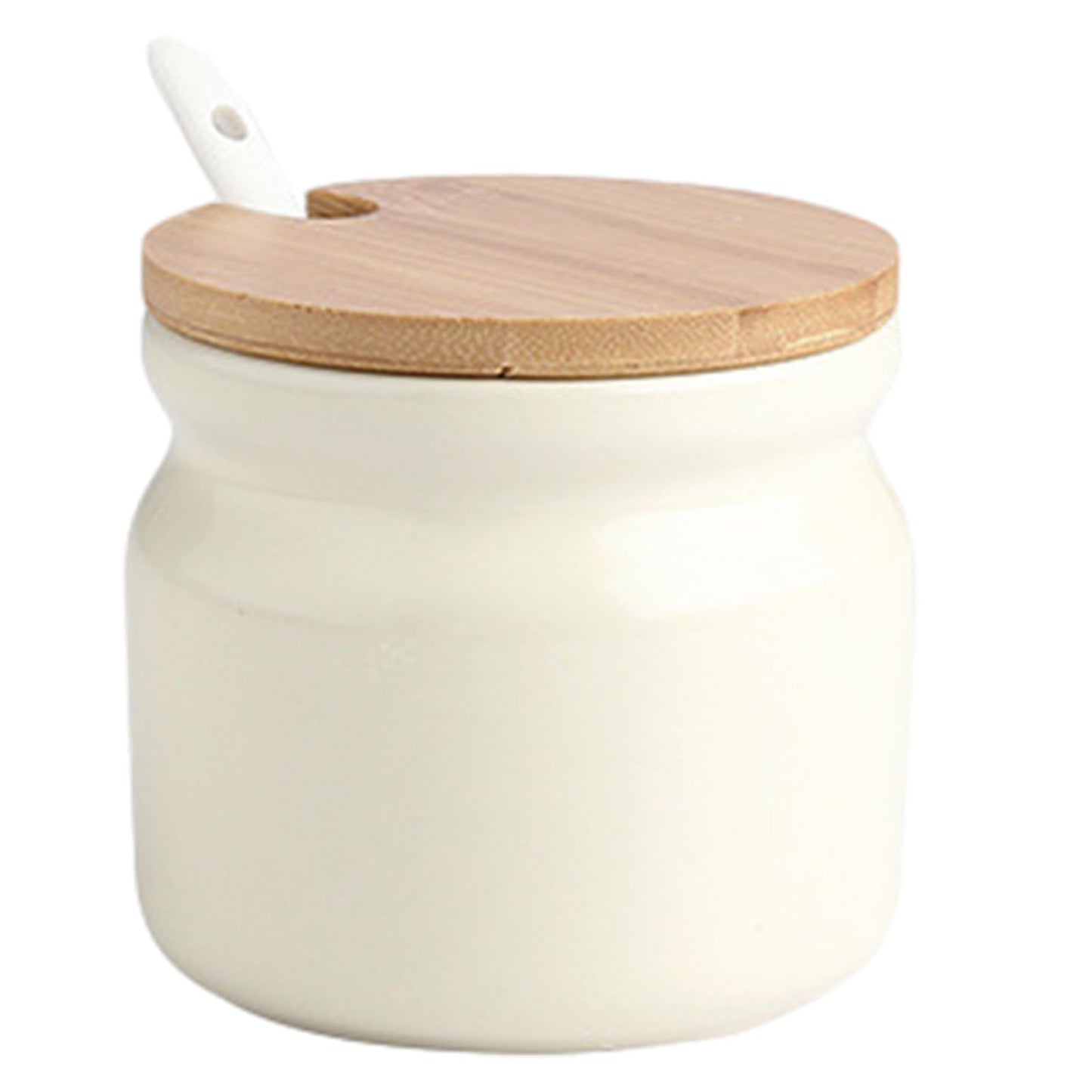 Frinovalt Ceramic Sugar Bowl, Porcelain Sugar Pot with lid and Spoon, 300ml/10.56oz Seasoning Storage Jar Salt Pot Salt Container for Coffee Bar, Home Kitchen(Beige)