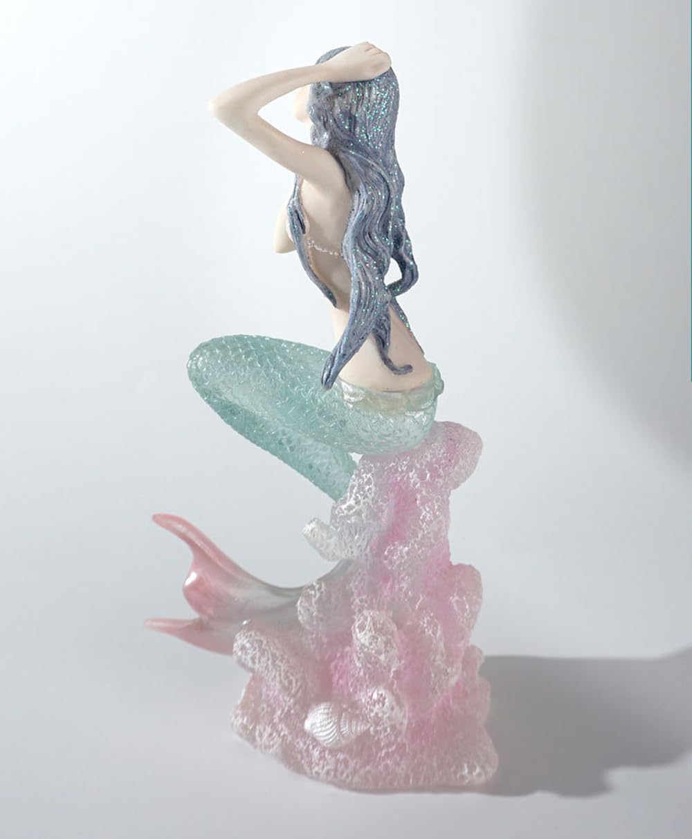 Rayberro Crystal Mermaid Figurines 7.28" Clear Resin Mermaid Sculpture Mediterranean Princess Ornaments Home Office Desktop Bookshelf Mermaid Collectible Figurines Crafts Fish Tank Aquarium Decoration