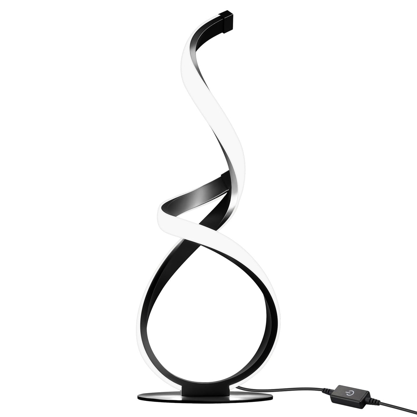 JIOODICH. Modern Touch Lamp for Nightstand, Spiral LED Table Lamp, Dimmable 3 Color Temperature Night Stand Desk Lamp, Unique Bedside Light for Living Room, Bedroom, Cool Lamps for Ideal Gift, Black