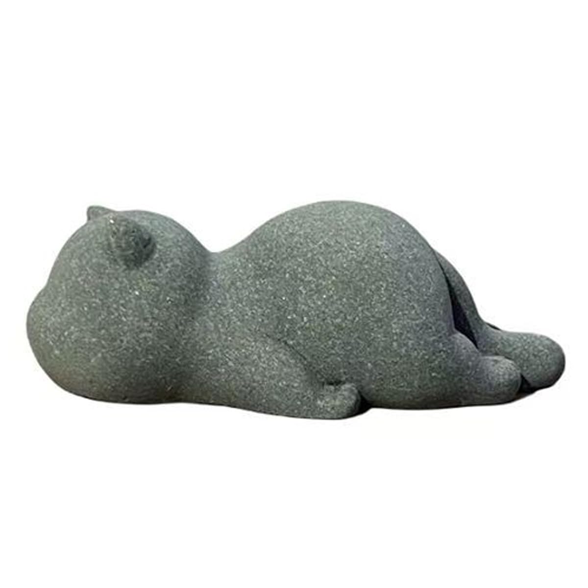 livelyfish Cute Cat Figurine Lucky Cat Statue Sandstone Animal Sculpture Tea Pet Tabletop Ornaments Micro Landscape Fairy Garden Aquarium Decor (B)