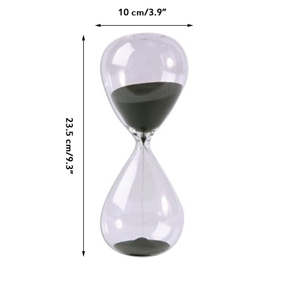 Large Fashion Black Sand Glass Sandglass Hourglass Timer Clear Smooth Glass Measures Home Desk Decor Xmas Birthday Gift (60 minutes)