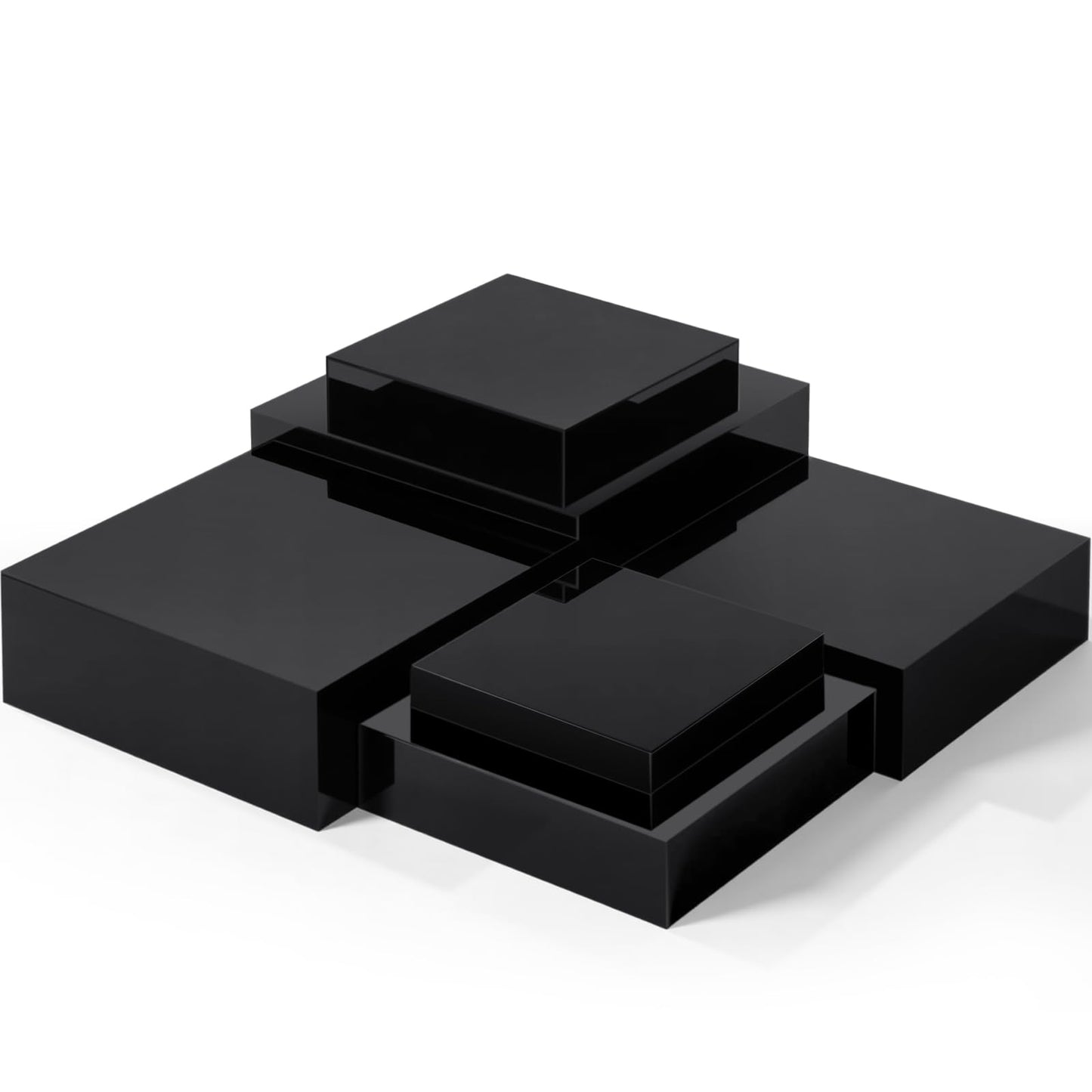 Geelin 6 Pack Acrylic Risers for Display Acrylic Cube Boxes Risers Display Stands with Hollow Bottoms Decorative Stand for Jewelry Candy Table Decor 6 Sizes(Black,10 to 15 Inch,Square)