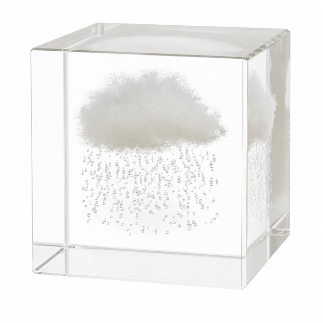 Crystal Cloud Rain Cube - 3D Laser Engraved Paper Weight - Aesthetic Cute Glass Sculpture for Desk Shelf Sitter Decor, Office - Small Gifts Accessories for Coworkers Stress Relief (Rain Cloud 3.2")