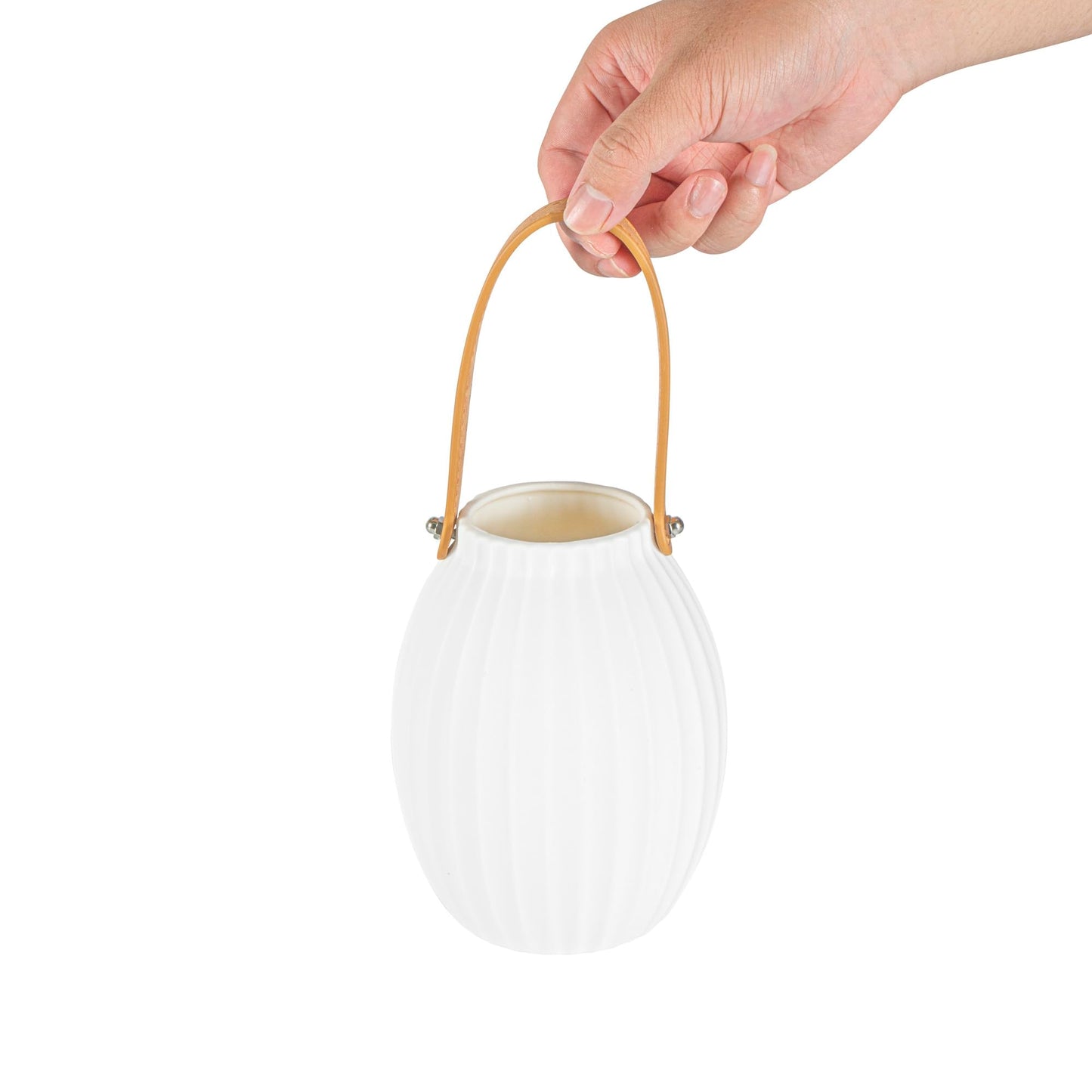 Restaurantware-Table Art Decorative Lantern Vase, 1 Minimalist Style Vase - With Attached Handle, Modern, White Porcelain Vessel, Use Candles Or LED Lights, In Kitchen, Living Room, Office, And More