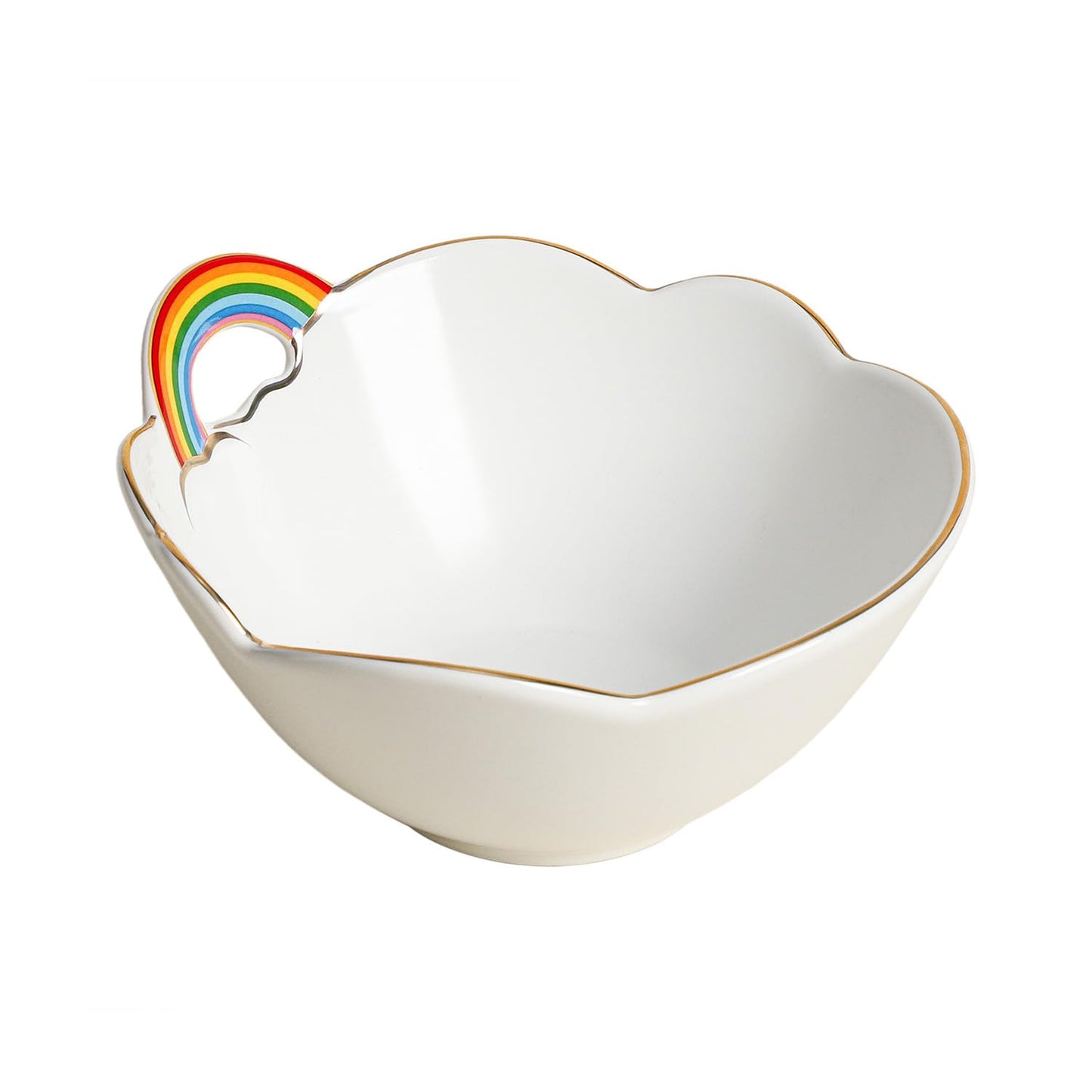 WAIT FLY Rainbow and Cloud Ceramic Salad Bowl, Dessert Bowls, Serving Bowls for Cereal Soup Snacks Appetizer-White-5.5 Inch