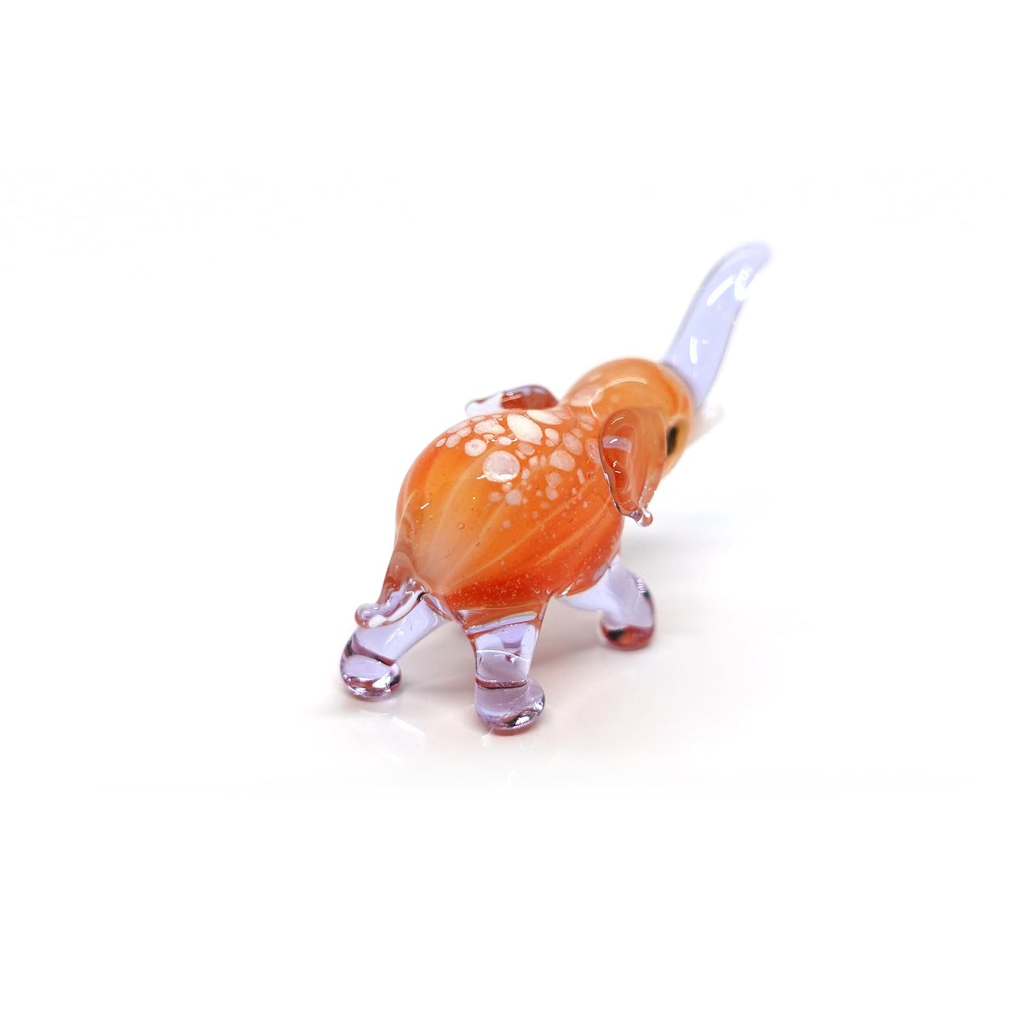 Sansukjai Elephant Tiny Micro Figurines Hand Blown Glass Art Animals Collectible Gift Home Décor, Trunk Up (Purple Orange)