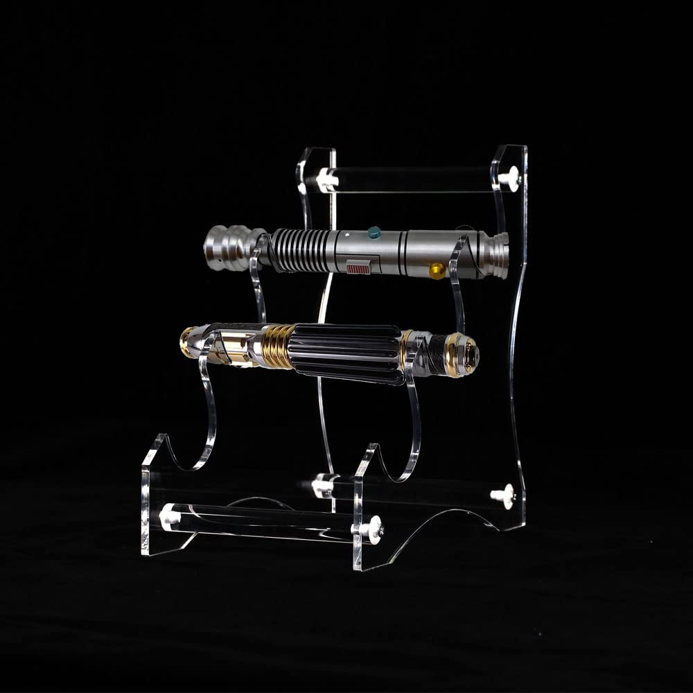 Acrylic Desktop Lightsaber Stand, 3-Tier Horizontal Stepped Display Rack for Most Lightsabers, Crystal Clear Tabletop Showcase for Hilt Collection, Multi-Tier Standing Holder for Sabers（1 set）