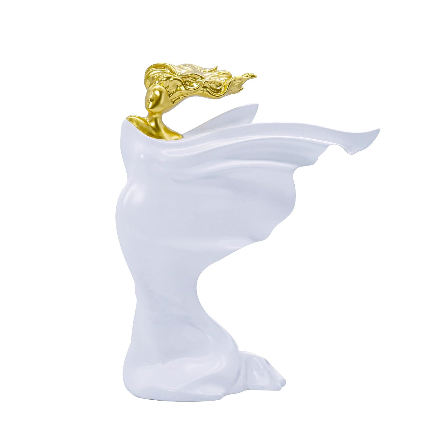 ThriBartLive Elegant Resin Sculpture Decor – Golden Lady with Flowing Gown Design, Available in White, Blue, and More, Modern Art Home Accent for Living Room, Office, and Gift Giving