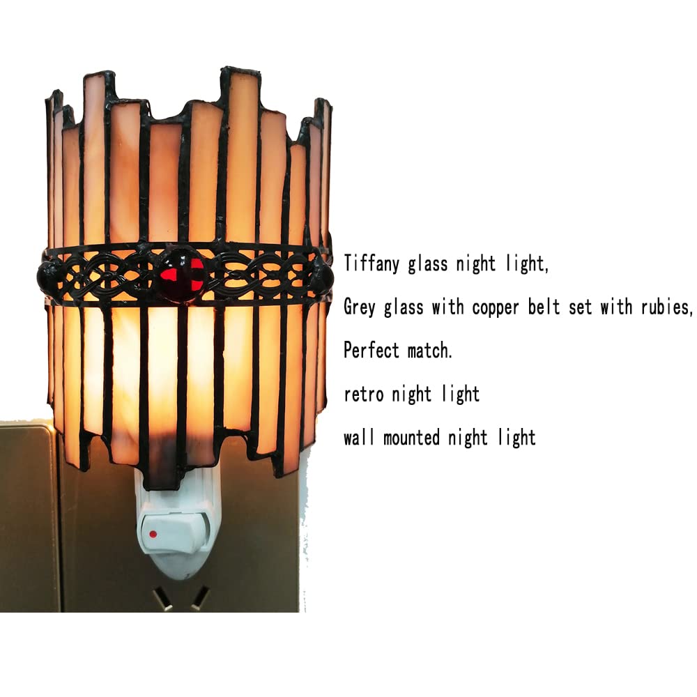 HUIMEIJU Retro Tiffany Glass Night Light, Geometric Pattern Yellow Crown, Birthday Gift, Sleeping Light for Room, Aisle, Bathroom, Kitchen