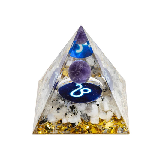 12 Zodiac Orgone Crystal Pyramid, Natural Amethyst Crystal Ball for Leo Zodiac, 2" Orgone Healing Pyramid for Positive Energy Stress Reduce Healing Meditation Attract Wealth Lucky