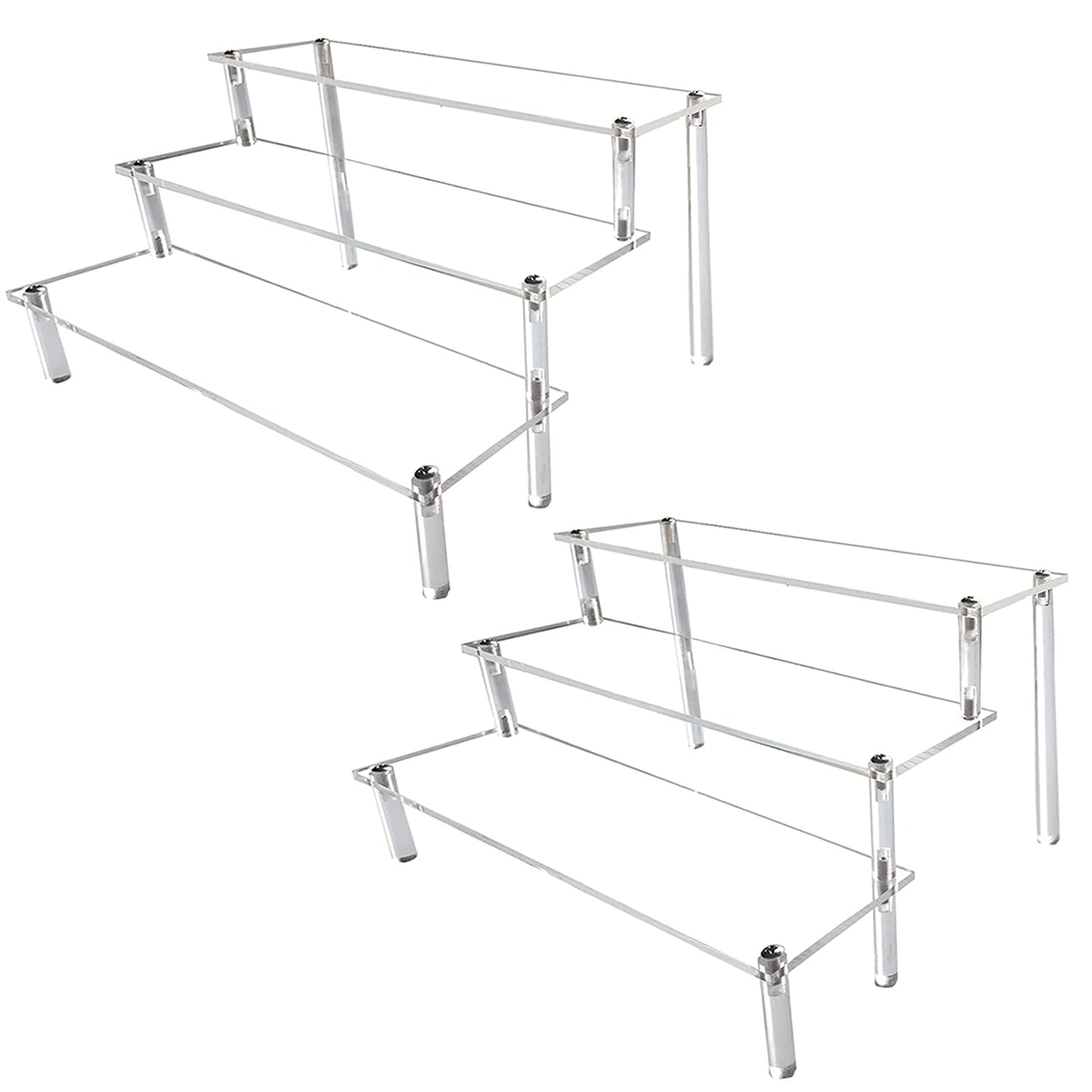 AZEAM Acrylic Riser,2 Pcs Clear Display Risers Stand Cologne Organizer Acrylic Shelves 3 Tier Shelf for Amiibo Funko POP Figures Cupcake Food Desserts Holder Perfume Collection Cosmetic Product