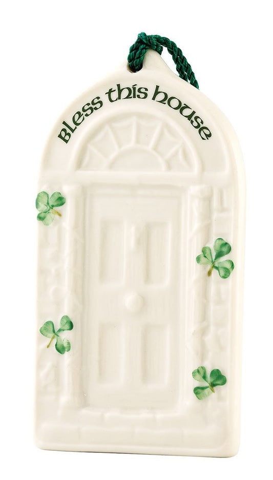 Belleek Classic House Blessing Ornament, Made in Ireland Hand Painted Porcelain Hanging Home Decor, 4-Inch H x 2.2-Inch W Gift