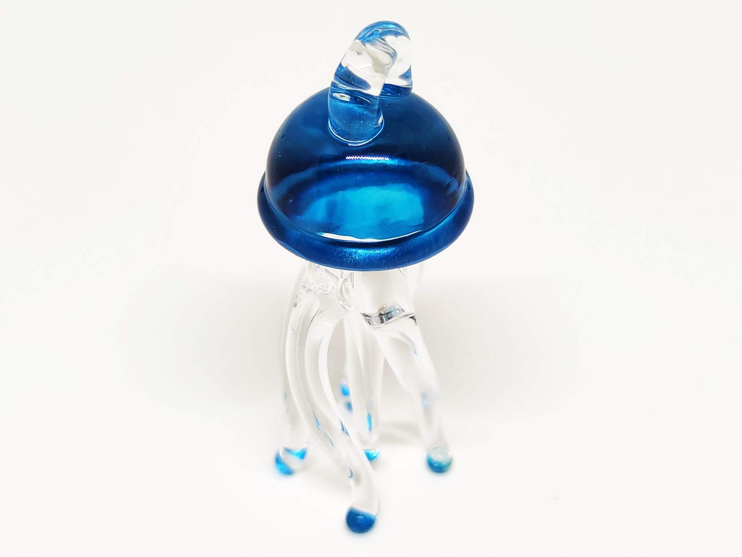 Sansukjai Jellyfish Tiny Figurines Blown Glass Art Hand Painted Sea Animals Collectible Gift Decorate Ornament (Clear Blue)