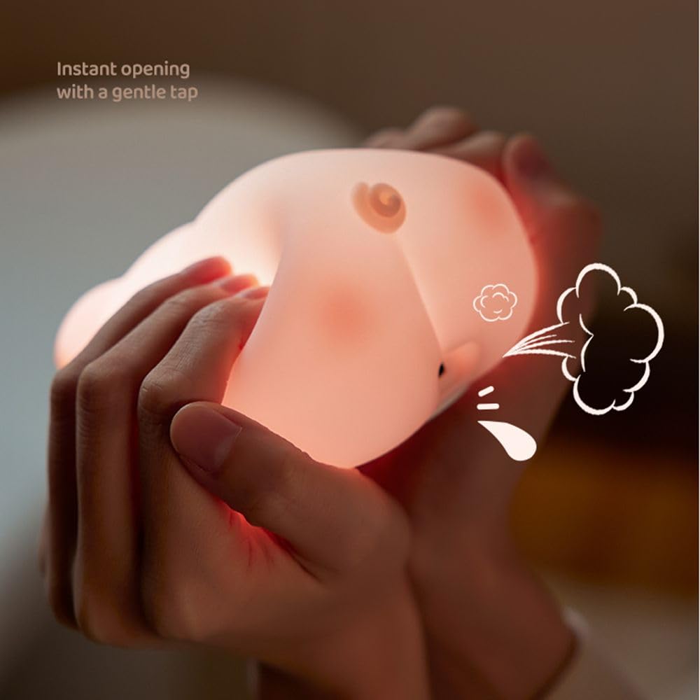KRE MANPHI Cute Pig Night Light Silicone, Squishy Piggy Night Lamp,Kids Room Decor Atmosphere Nightlight, Baby Nursing Bedside Touch Lamp, Rechargeable and Dimmable LED Night Light，Piggy Gifts.