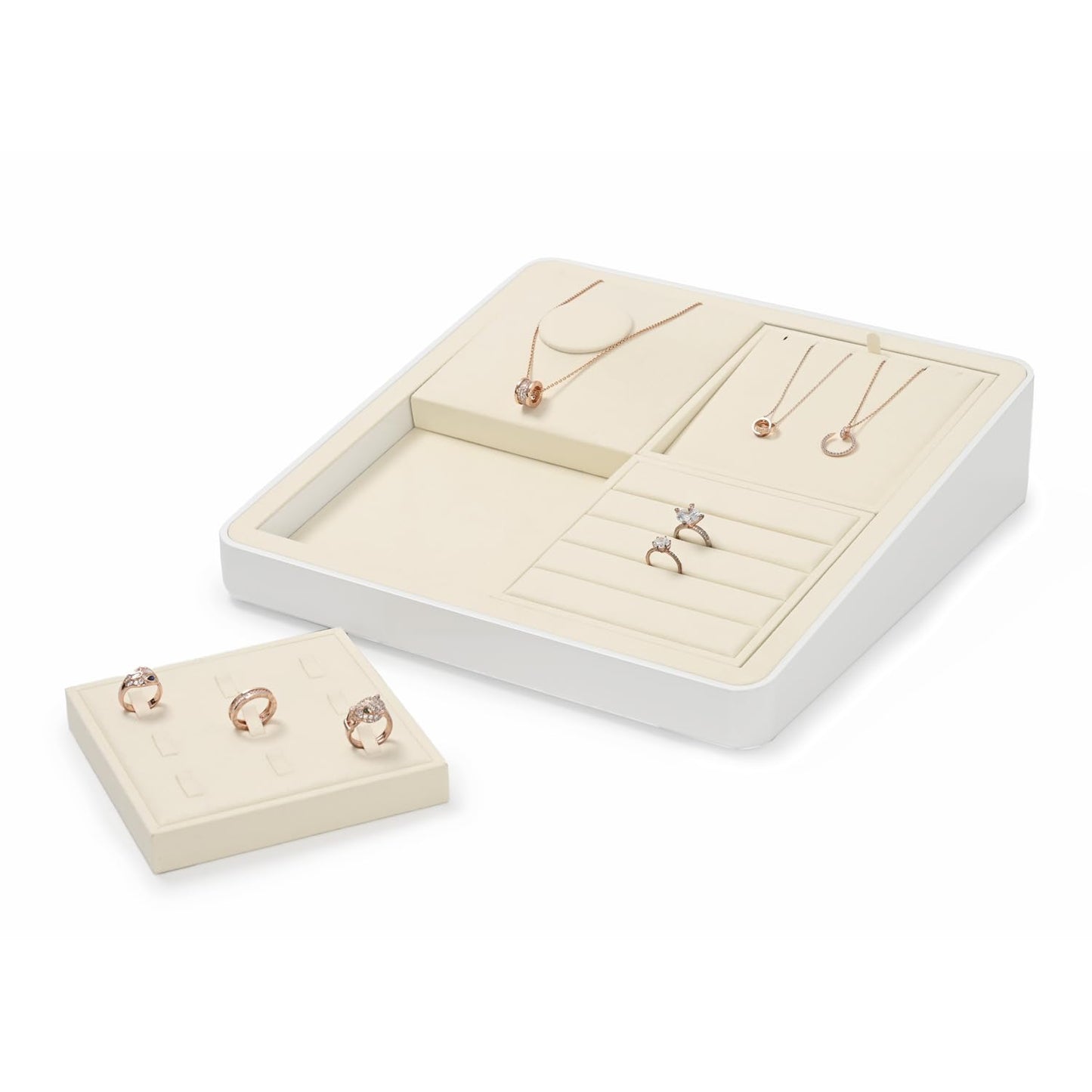 Oirlv Microfiber Diamonds Gemstones Jewelry Display Organize Tray Crystal Beads Holder for Stones Display Organizer Showcase(Beige)