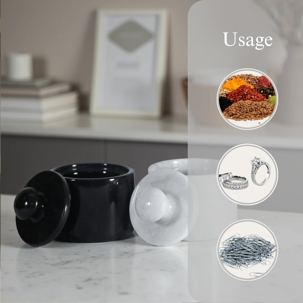 TheWolfard Handmade Marble Salt Cellar Set – 2-Piece Premium Salt & Spice Storage with Mushroom Lid – 3-Inch Dish for Salt, Pepper, Herbs – Ideal for Countertop