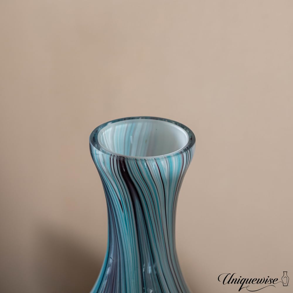 Uniquewise 16-Inch Multitone Glass Table Vase in Blue Hue - Minimalist, Decorative Boho Vase with Rustic Farmhouse Style, Home Decor - Living Room, Bedroom Table, Kitchen Shelf, or Office Desk Decor