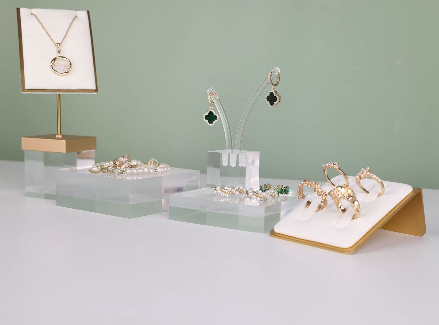 GemeShou Transparent jewelry risers for selling, Acrylic risers for earring display, clear block ring riser tray for online business Photography【3.15 L x3.15 W x0.79 H inch】