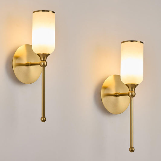 Fanyank Alabaster Wall Sconce, 15.4inch Natural Marble Lampshade Wall Sconce, Hardwired Sconce LED Modern Wall Lamp for Bedroom, Stairs, Living Room, Bedside, Hallway Gold