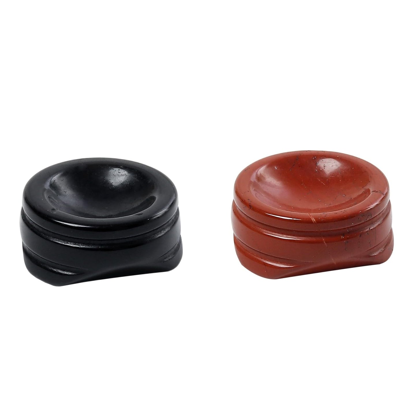 Casaper Natural Red Jasper & Black Obsidian Sphere Crystal Holder for Ball, Hand Carved Natural Mini Stone Egg Display Base Stand Pack of 2