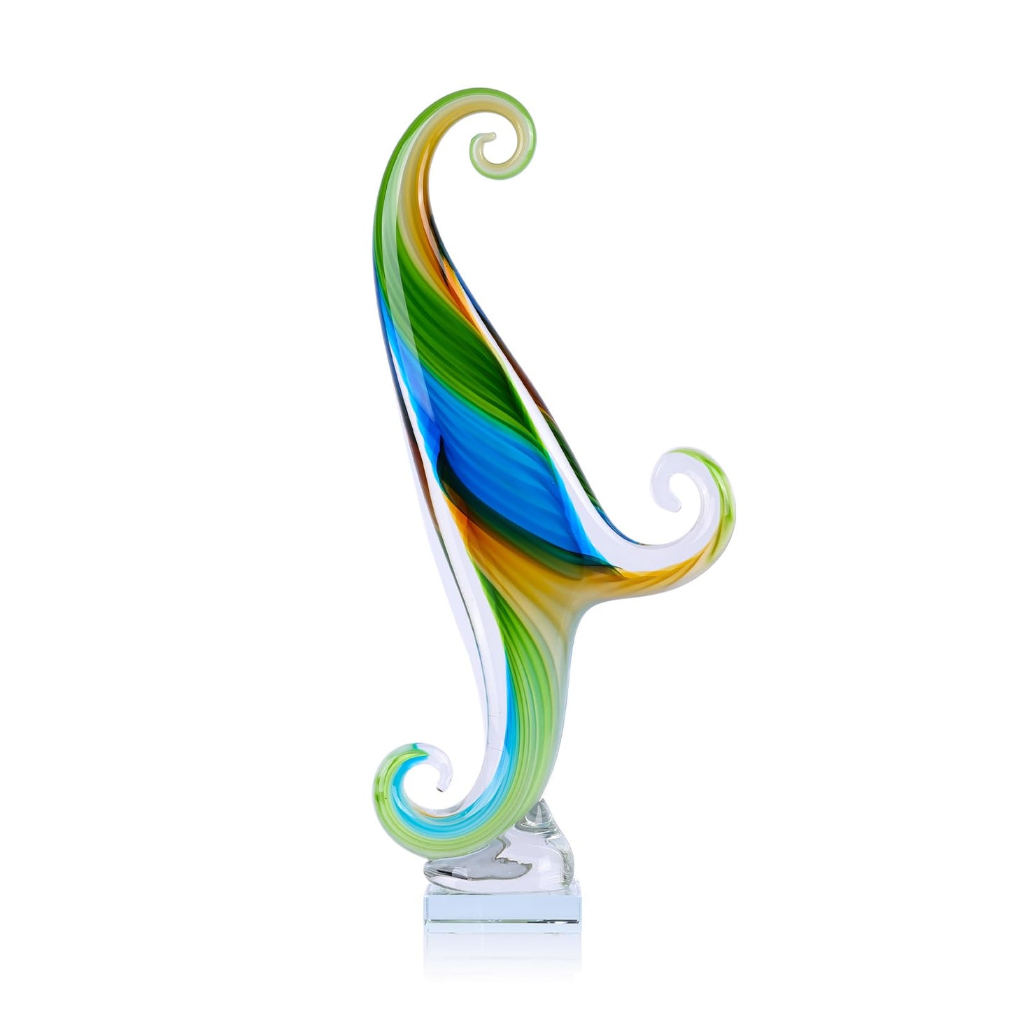 LCCCK 16.9in Tall Glass Wave Sculpture Hand Blown Art Figurine Abstract Twist Statue for Home Decor Living Room Shelf Mantel Tabletop Display Glass Sculptures Decorative Accent Piece