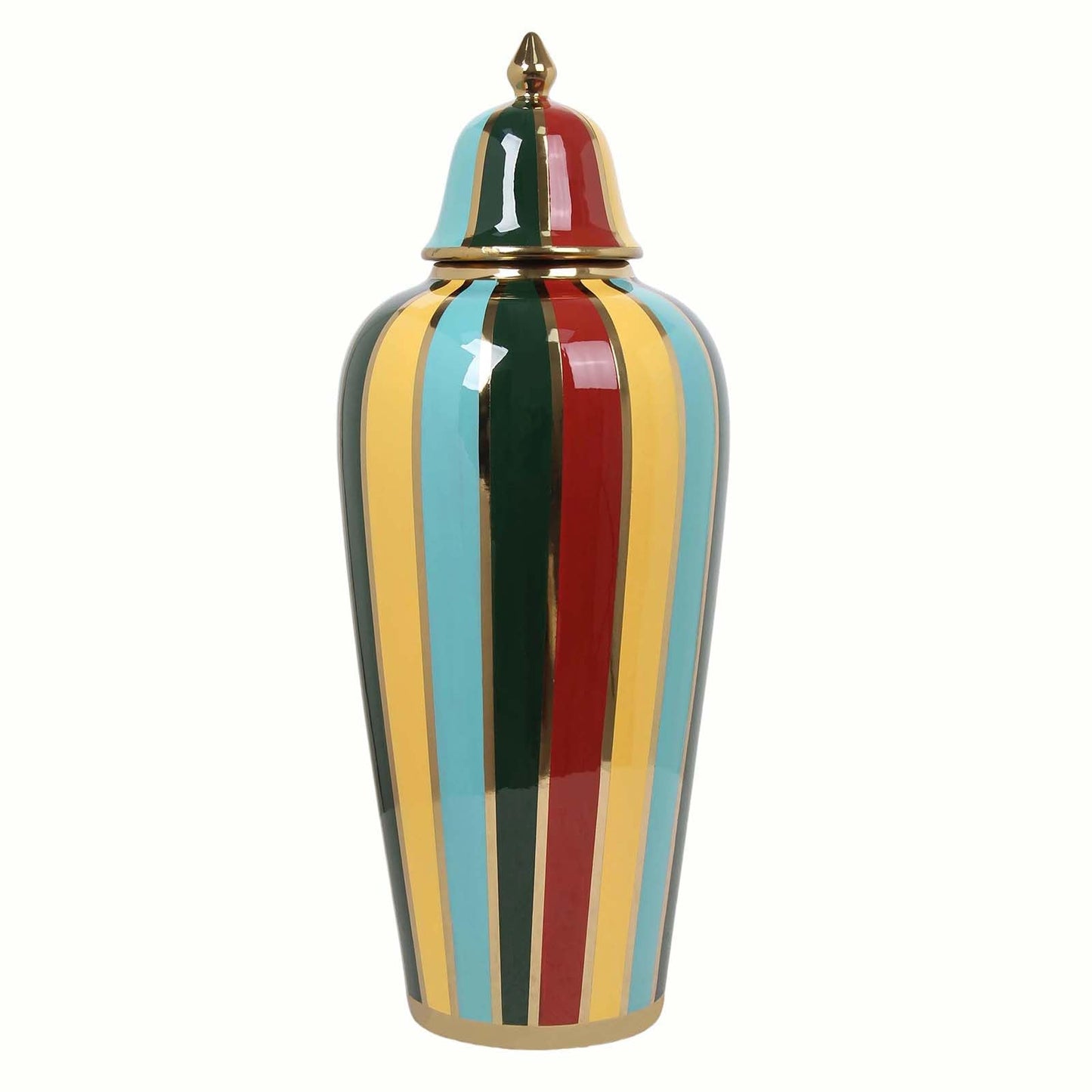 Large Ceramic Ginger jar with Gold Trim, 17.7" Decorative Vases for Home Decor, Porcelain Temple Jar with Rainbow Stripes Pattern, Idea for Living Room, Kitchen, Wedding, Centerpiece & Shelf Decor